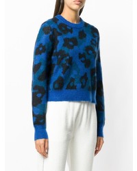 blauer Pullover mit einem Rundhalsausschnitt mit Leopardenmuster von Rag & Bone
