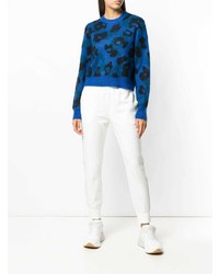 blauer Pullover mit einem Rundhalsausschnitt mit Leopardenmuster von Rag & Bone