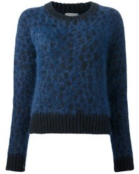blauer Pullover mit einem Rundhalsausschnitt mit Leopardenmuster von Surface to Air