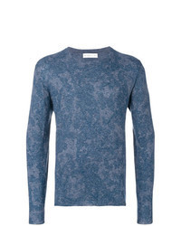 blauer Pullover mit einem Rundhalsausschnitt mit Paisley-Muster