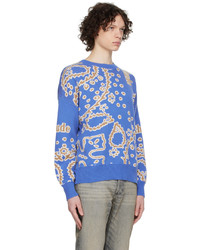 blauer Pullover mit einem Rundhalsausschnitt mit Paisley-Muster von Rhude