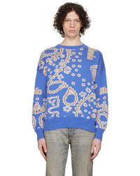 blauer Pullover mit einem Rundhalsausschnitt mit Paisley-Muster von Rhude
