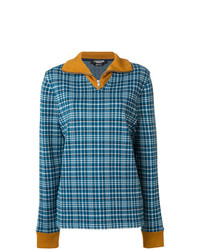 blauer Pullover mit einem Rundhalsausschnitt mit Schottenmuster von Calvin Klein 205W39nyc