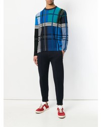 blauer Pullover mit einem Rundhalsausschnitt mit Schottenmuster von Ps By Paul Smith