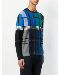 blauer Pullover mit einem Rundhalsausschnitt mit Schottenmuster von Ps By Paul Smith