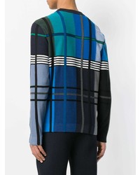 blauer Pullover mit einem Rundhalsausschnitt mit Schottenmuster von Ps By Paul Smith