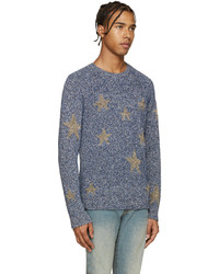 blauer Pullover mit einem Rundhalsausschnitt mit Sternenmuster von Valentino