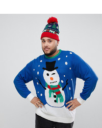 blauer Pullover mit einem Rundhalsausschnitt mit Weihnachten Muster