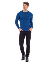 blauer Pullover mit einem Rundhalsausschnitt von Cipo & Baxx