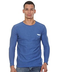 blauer Pullover mit einem Rundhalsausschnitt von FIOCEO