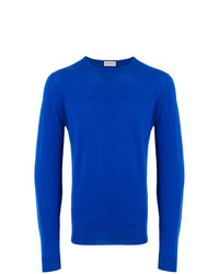 blauer Pullover mit einem Rundhalsausschnitt von John Smedley