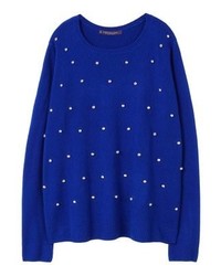 blauer Pullover mit einem Rundhalsausschnitt von Mango