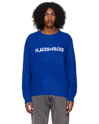 blauer Pullover mit einem Rundhalsausschnitt von PLACES+FACES