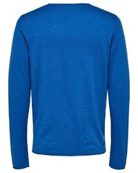 blauer Pullover mit einem Rundhalsausschnitt von Selected Homme