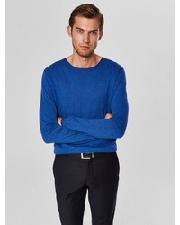 blauer Pullover mit einem Rundhalsausschnitt von Selected Homme