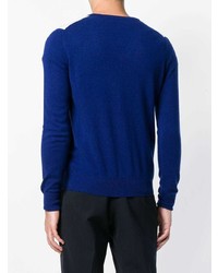 blauer Pullover mit einem V-Ausschnitt mit Argyle-Muster von Ballantyne