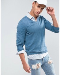 blauer Pullover mit einem V-Ausschnitt von Asos
