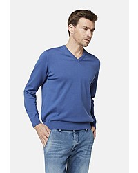 blauer Pullover mit einem V-Ausschnitt von Bugatti