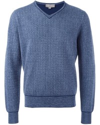 blauer Pullover mit einem V-Ausschnitt von Canali