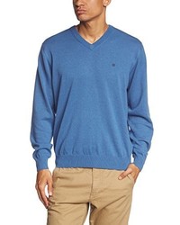 blauer Pullover mit einem V-Ausschnitt von Casamoda