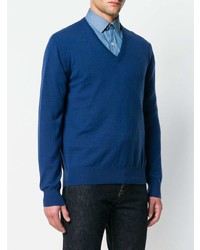 blauer Pullover mit einem V-Ausschnitt von Loro Piana