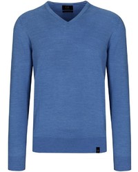 blauer Pullover mit einem V-Ausschnitt von COMMANDER