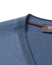 blauer Pullover mit einem V-Ausschnitt von Loro Piana