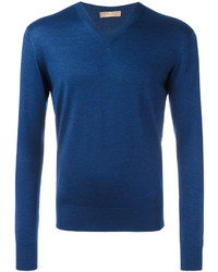 blauer Pullover mit einem V-Ausschnitt von Cruciani