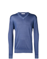 blauer Pullover mit einem V-Ausschnitt von Cruciani