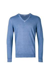blauer Pullover mit einem V-Ausschnitt von Drumohr