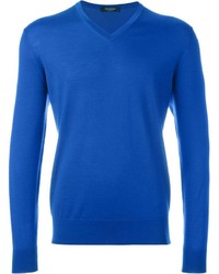 blauer Pullover mit einem V-Ausschnitt von Ermenegildo Zegna