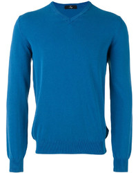 blauer Pullover mit einem V-Ausschnitt von Fay