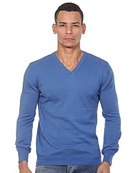 blauer Pullover mit einem V-Ausschnitt von FIOCEO