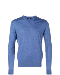blauer Pullover mit einem V-Ausschnitt von Hackett