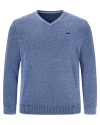 blauer Pullover mit einem V-Ausschnitt von Jan Vanderstorm
