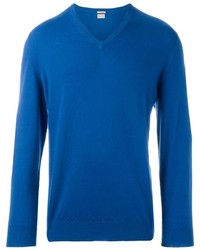 blauer Pullover mit einem V-Ausschnitt von Massimo Alba