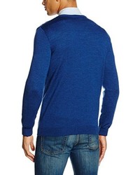 blauer Pullover mit einem V-Ausschnitt von Paul James Knitwear