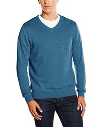 blauer Pullover mit einem V-Ausschnitt von Paul James Knitwear