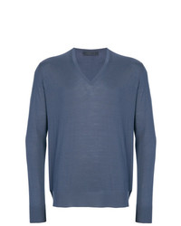 blauer Pullover mit einem V-Ausschnitt von Prada