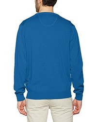 blauer Pullover mit einem V-Ausschnitt