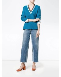 blauer Pullover mit einem V-Ausschnitt von Marni