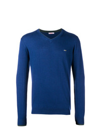 blauer Pullover mit einem V-Ausschnitt von Sun 68