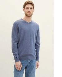 blauer Pullover mit einem V-Ausschnitt von Tom Tailor