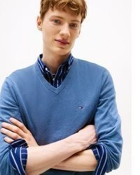 blauer Pullover mit einem V-Ausschnitt von Tommy Hilfiger