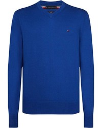 blauer Pullover mit einem V-Ausschnitt von Tommy Hilfiger