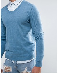 blauer Pullover mit einem V-Ausschnitt von Asos