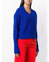 blauer Pullover mit einem V-Ausschnitt von MSGM