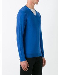 blauer Pullover mit einem V-Ausschnitt von Fashion Clinic Timeless