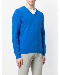 blauer Pullover mit einem V-Ausschnitt von Drumohr