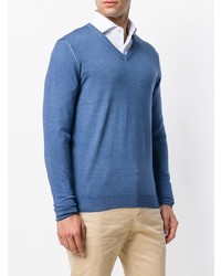 blauer Pullover mit einem V-Ausschnitt von Drumohr